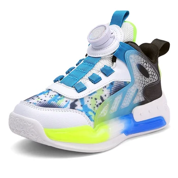 Сетчатая детская спортивная обувь Breatahble, баскетбольные кроссовки для мальчиков с мягкой подошвой и вращающейся пряжкой, повседневные кроссовки для девочек