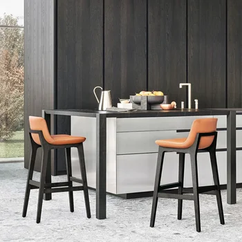 Скандинавские барные стулья из массива дерева, легкие роскошные барные стулья высокого класса для стойки регистрации, современная мебель, Высокие стулья для домашней кухни в китайском стиле