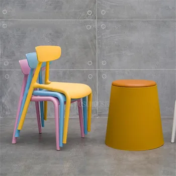 Скандинавский обеденный стул, Утолщенный пластиковый стул, Простые стулья, стулья для столовой, Мебель для гостиной, Современный детский стул, Розовый стул