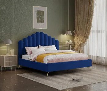 Современная двуспальная кровать Современная кровать с бархатной Обивкой и Глубоким желобом