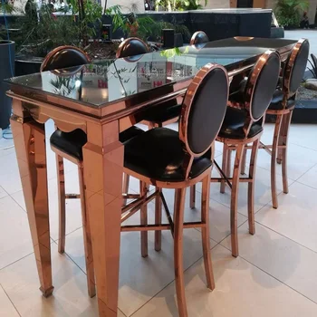 Современный минималистичный гостиничный банкетный прямоугольный бар из нержавеющей стали с обеденным столом из зеркального стекла