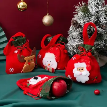 Сумка для рождественских подарков, детская переносная сумка для чулок с изображением Лося, Снеговика, Санта-Клауса, Изысканная Сумочка для рождественских конфет с принтом