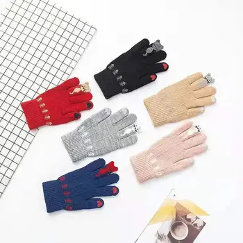 Теплые зимние перчатки с полными пальцами Перчатки для текстовых сообщений Солнцезащитные Эластичные Варежки Теплые вязаные перчатки для зимы