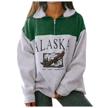 Толстовка, женские пуловеры, хлопок Аляски, Весна 2021, теплая надпись, осень, винтажный зимний воротник, повседневная мода Оверсайз
