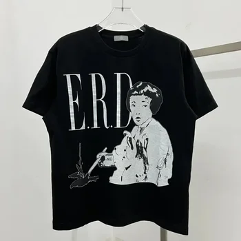 Топовая версия уличной одежды В летнем стиле, черная футболка Erd, хлопковая футболка оверсайз, повседневная модная футболка
