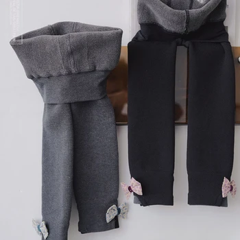 Фирменные качественные зимние колготки для девочек, детские бархатные тонкие носки с вертикальным бантом, детские брюки