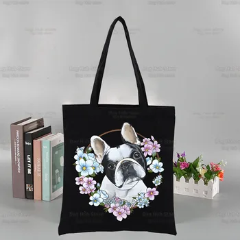 Французский Бульдог, графический Модный шоппинг в стиле Харадзюку, Кавайный собачник, черные сумки, холщовая сумка, Тканевая сумка, сумки через плечо