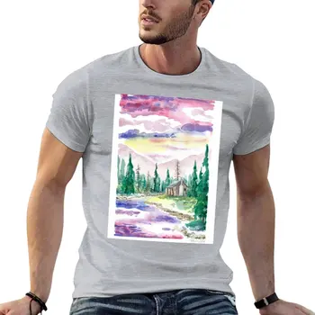 Хижина В лесу, Акварельная футболка, спортивная футболка с коротким рукавом, мужские футболки, комплект