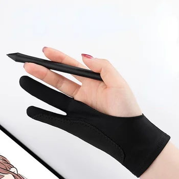 Черная противообрастающая перчатка на 2 пальца, как для правой, так и для левой руки художника, рисующего на любом графическом планшете для рисования