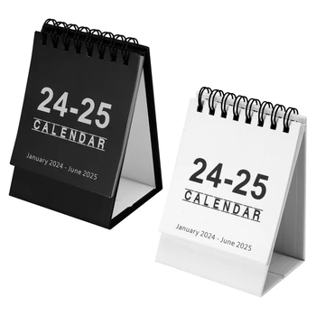 Черный Белый 2024 2025 Настольный календарь Kawaii Coil Calendar Список дел Ежемесячный ежедневник, органайзер для повестки дня, Милые канцелярские принадлежности