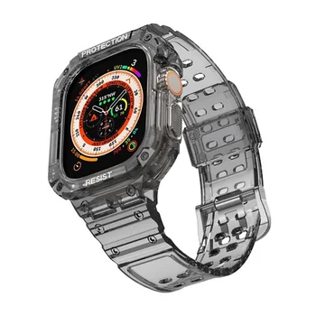 Чехол + Ремешок для Apple Watch Ultra 49 мм Ремешок Прозрачный Спортивный силиконовый браслет correa + Защитный чехол iwatch series ultra 49 мм