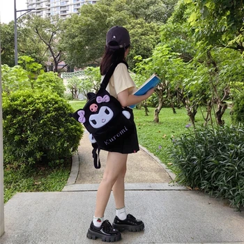 Школьная сумка Sanrio Hello Kitty Kuromi с плюшевыми плечами, рюкзак Cinnamoroll Girl Heart Большой емкости, одежда Melody Kt