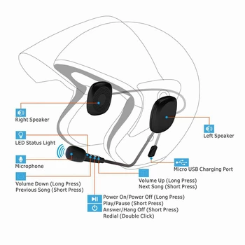 Шлем-гарнитура Hands Free 50 м Водонепроницаемый Мото Bluetooth Беспроводной с защитой от помех Bluetooth V4.2 Домофон для мотоцикла