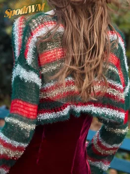 Элегантный мягкий свитер в цветную полоску, женский модный вязаный пуловер свободного кроя с круглым вырезом, Весна-осень, женская шикарная Повседневная верхняя одежда